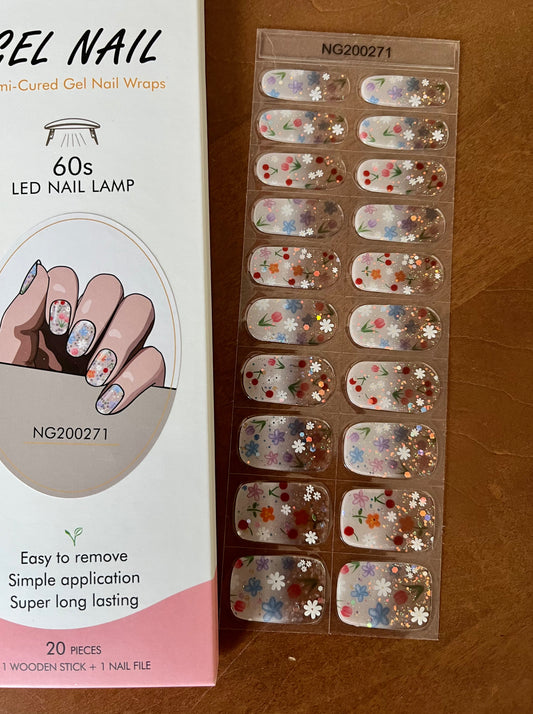 N271 semi transparent Florals Gels - LED Lamp Gel Wraps